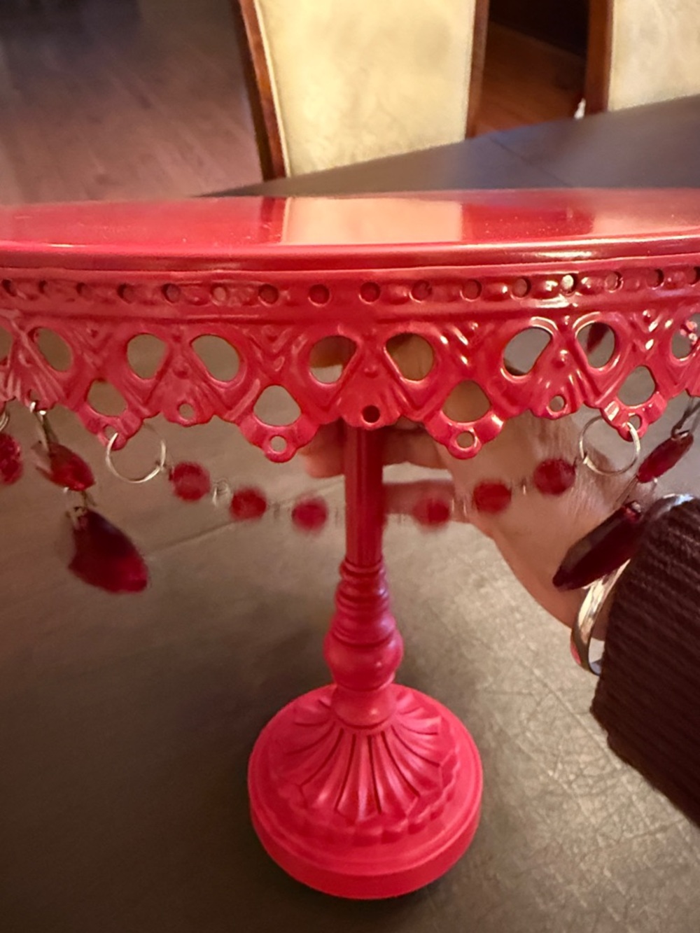 Red Jeweled Decorative Pedestal Cake Stand - Picture 5 of 8